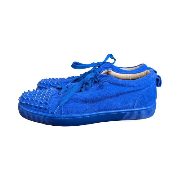 Blue Suede Studded Sneakers | Spiked Toe | Red Sole Style | Size 41 - Picture 4 of 12